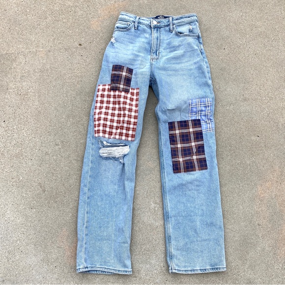 HOLLISTER ULTRA HIGH RISE DAD JEANS distressed torn ripped vintage stretch denim - Picture 2 of 14